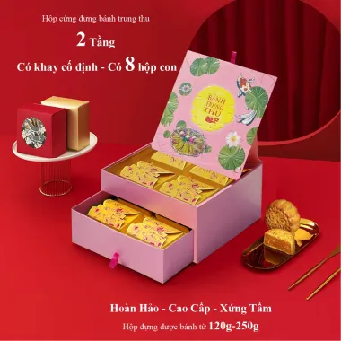 Hộp Cứng 2 Tầng Đựng 8 Bánh Trung Thu – Có Khay Cố Định Cao Cấp